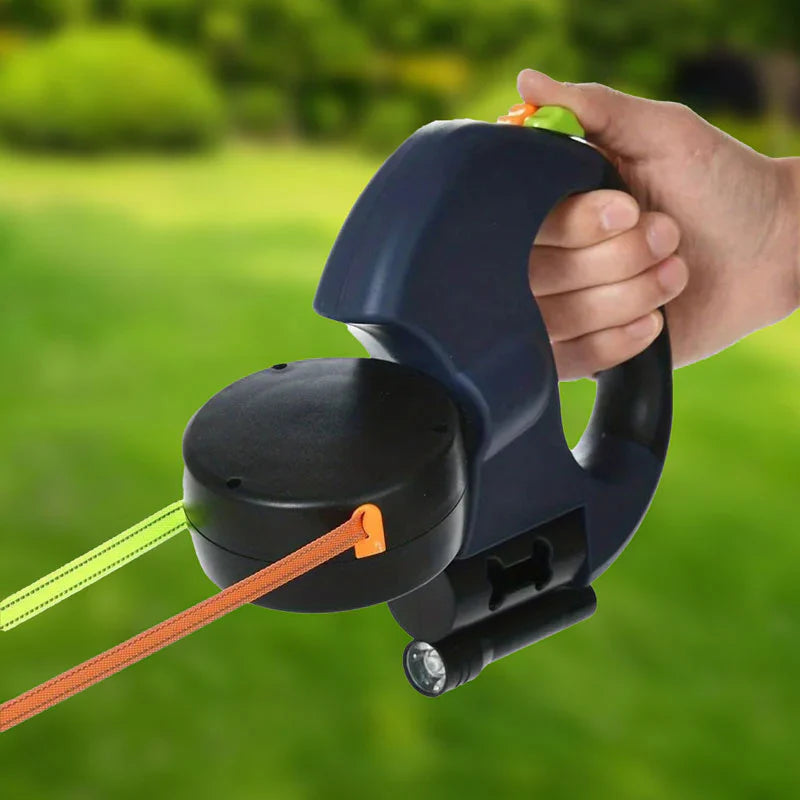 🐶 Dual Retractable Dog Leash with Flashlight & Waste Bag Holder