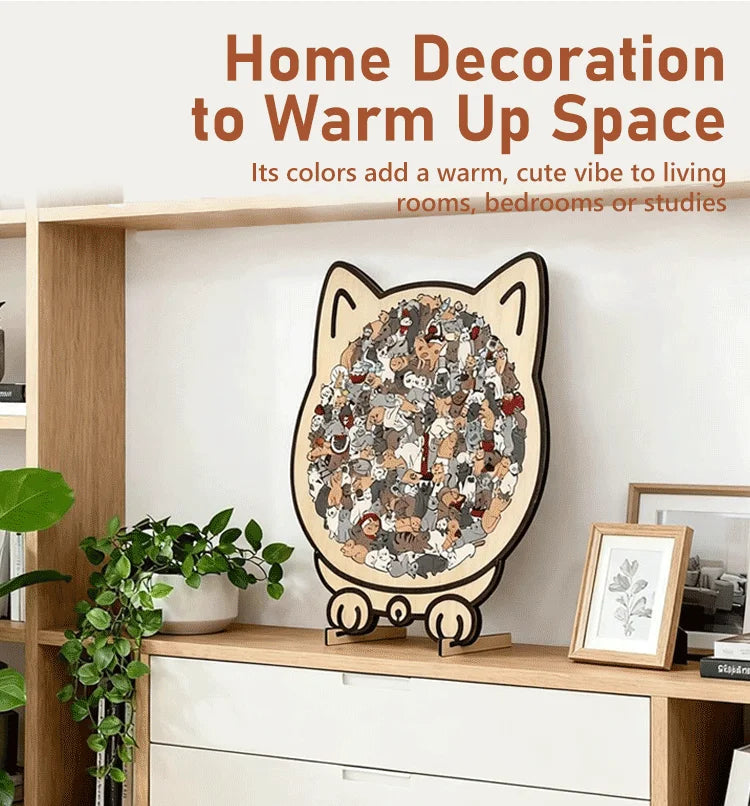 BloomCraft™ Cat-Shaped Wooden Puzzle