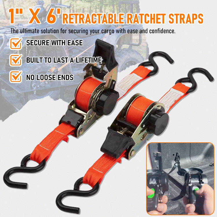 🔒 Heavy-Duty Retractable Ratchet Tie-Down Straps