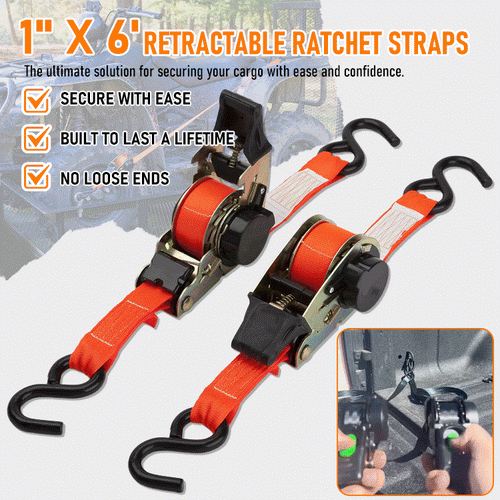 🔒 Heavy-Duty Retractable Ratchet Tie-Down Straps