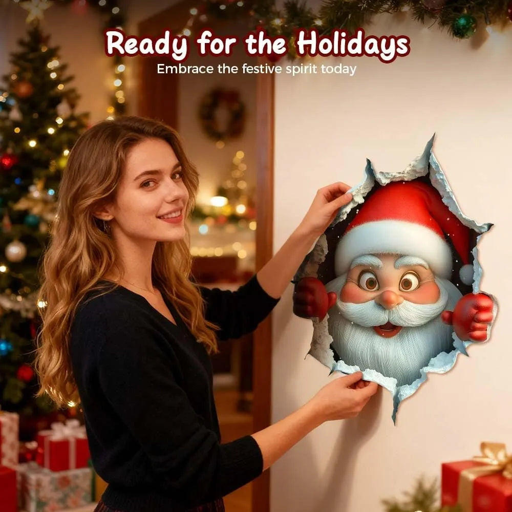 Santa Break-Out 3D Christmas Wall Decal【2-Piece Set】
