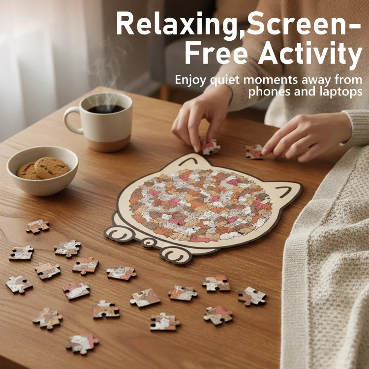 BloomCraft™ Cat-Shaped Wooden Puzzle