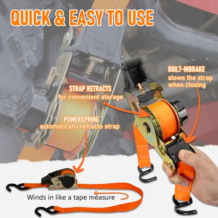 🔒 Heavy-Duty Retractable Ratchet Tie-Down Straps