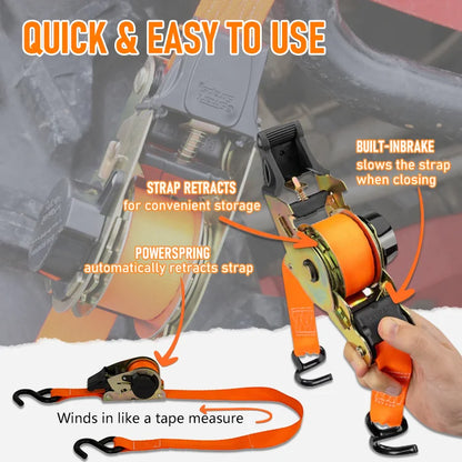 🔒 Heavy-Duty Retractable Ratchet Tie-Down Straps
