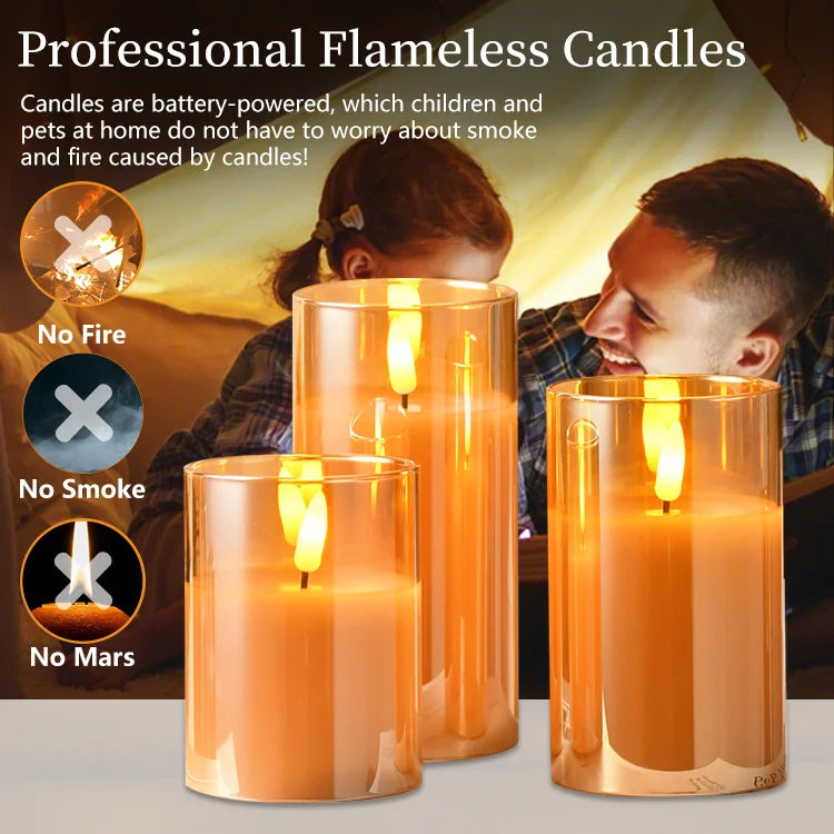 LumiFlick Flameless LED Candles – 3-Piece Set with Remote