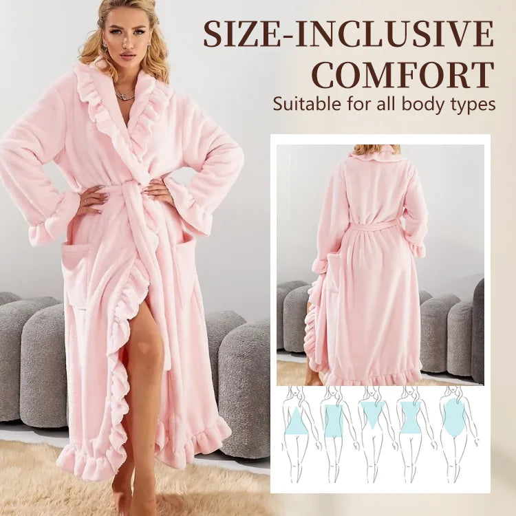 SnuggleEase Luxe Fleece Robe – Long Sleeve Elegance with Pockets