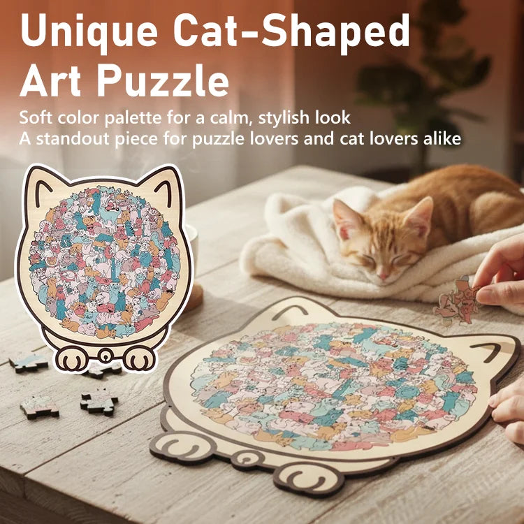 BloomCraft™ Cat-Shaped Wooden Puzzle