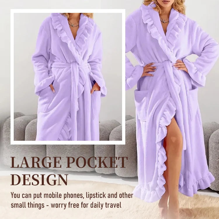 SnuggleEase Luxe Fleece Robe – Long Sleeve Elegance with Pockets