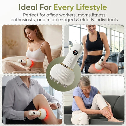 Smart Heated Body Massager with Red Light Therapy – Cordless Deep Tissue Massage Device for Neck, Back, Waist & Full Body Relaxation
