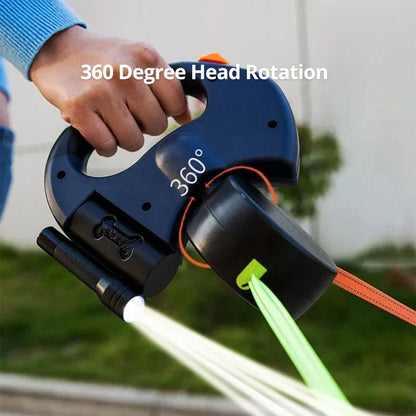 🐶 Dual Retractable Dog Leash with Flashlight & Waste Bag Holder