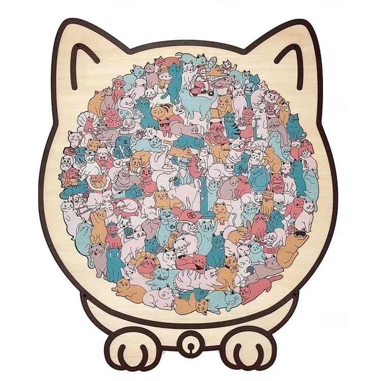 BloomCraft™ Cat-Shaped Wooden Puzzle