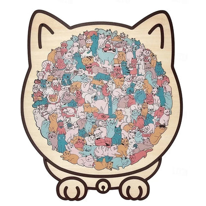 BloomCraft™ Cat-Shaped Wooden Puzzle