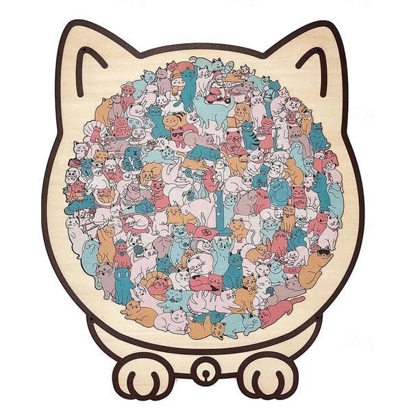 BloomCraft™ Cat-Shaped Wooden Puzzle