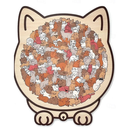 BloomCraft™ Cat-Shaped Wooden Puzzle