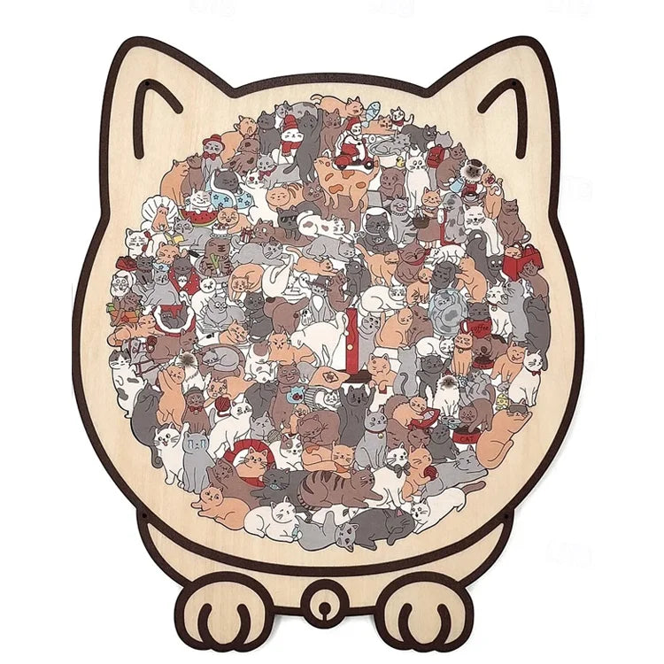BloomCraft™ Cat-Shaped Wooden Puzzle