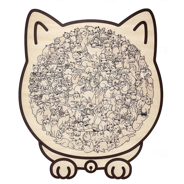 BloomCraft™ Cat-Shaped Wooden Puzzle